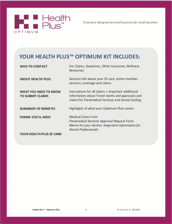 Health Plus Optimum Welcome Kit