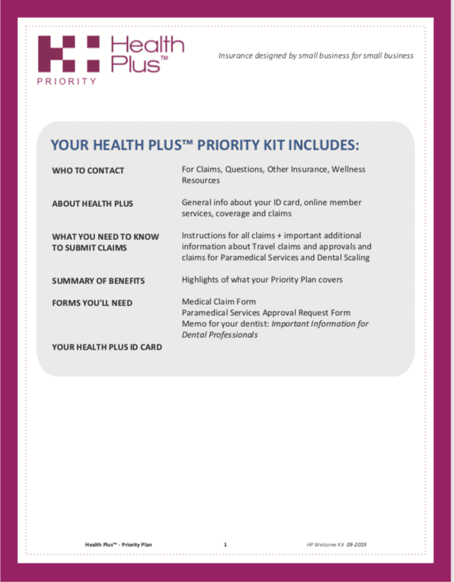 Health Plus Priority Welcome Kit